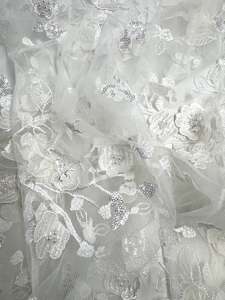 Designer Deadstock Fabric: Bridal - Floral Sequin - 140cm