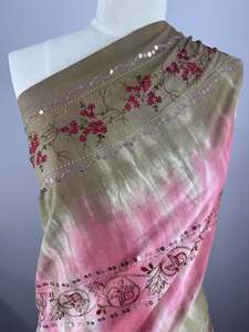 Cotton: Embroidered Cotton -Pink / Elmwood - 135cm