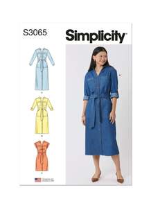 Sewing Patterns: Pattern - Simplicity - S3065 - Misses’ and Women’s Dresses with Tie Belt