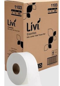 Toilet Paper Supplies: Livi Essentials Mini Jumbo Roll 2ply 200m (12)