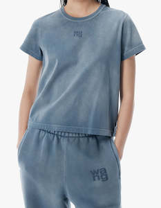 Essential Jsy Shrunken Tee W/Puff Logo - Washed Blue