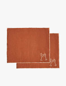 Embroidered Linen Placemat Set - Cheers