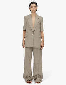 Arnelle Short Sleeve Blazer - Natural Pinstripe