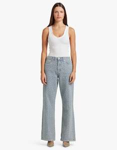 Nila Mid Waist Wide Jeans - Ice Blue Logo