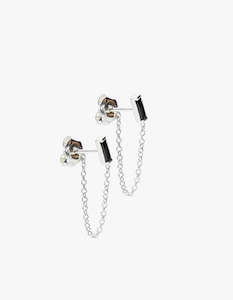 La Tribe: Black Zirconia Stud Chain - Silver