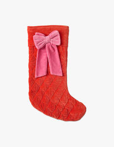 Christmas Bow Velvet Stocking - Red