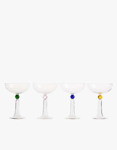 Maison Balzac: 4 Tassel Champagne Coupes - Clear/ Multi