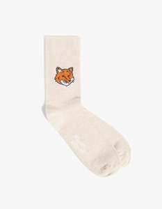 Maison Kitsune: Fox Head Socks - Light Beige Melange