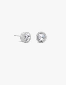 Strata Solitaire Earrings - Silver / White Topaz