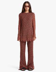 Shona Joy: Martina Flared Sleeve Bias Cut Top - Coral Pink/Multi