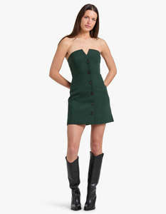 Shona Joy: Irena Strapless Button Up Mini Dress - Deep Forest
