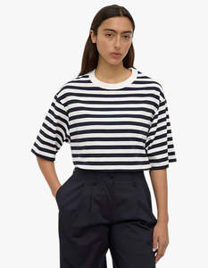 Monte Stripe Cotton Short Sleeve Tee - True Navy/ Cream