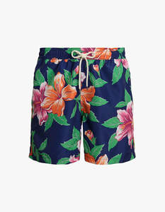 5.75 Inch Traveler Classic Swim Trunk - Iconic Hibiscus Navy