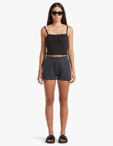 Alexander Wang: Essential Terry Sweatshort W/ Puff Paint Logo - Soft Obsidian