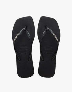 Havaianas: Slim Square Logo Metallic Jandals - Black/Silver