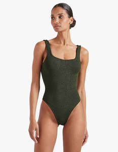 Hunza G: Square Neck Swimsuit - Metallic Khaki