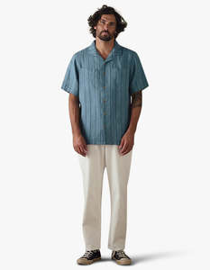 Mctavish: Linen Stripe Shirt - Blue Multi