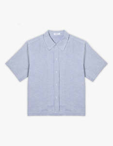 Mens Hemp Blend Box Fit Shirt - Blue Stripe