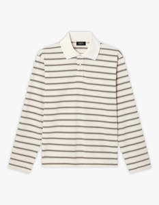Striped Long Sleeve Polo Shirt - AAD Ecru