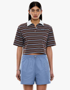 Ena Pelly: Violet Short Sleeve Polo - Blue Choc Stripe