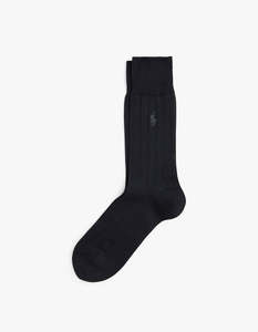 Mens Cotton Dress Crew Socks - Polo Black