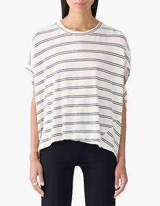 Bassike: Stripe Circle T.Shirt - Navy/ Undyed