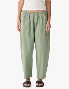 Bassike: Crushed Cotton Gathered Pant - Dark Sage