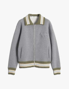 Maison Kitsune: Varsity Zipped Blouson In Fleece With Knitted Detail - Medium Grey Melange