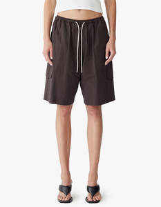 Bassike: Crushed Cotton Cargo Short - Chocolate Brown
