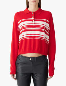 Bassike: Lightweight Wool Cashmere Polo - Red/Natural