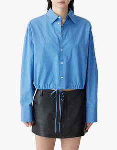 Bassike: Crushed Cotton Gathered Shirt - Cornflower