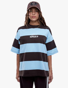 Pelly Sport Stripe Tee - Cloud Blue/Cocoa Stripe