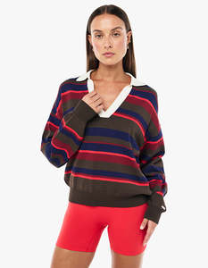 Womens: Retreat Stripe Collar Knit - Strawberry Stripe