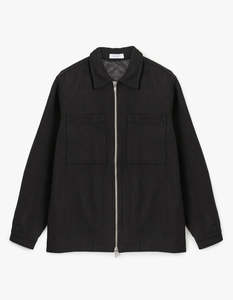 Mens Wool Blend Zip Shacket - Black