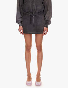 Alexander Wang: Terry Mini Skirt W/ Rhinestone Drawcord - Washed Caviar