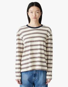 Stripe Boyfriend Htg L/S T-Shirt - Navy/Red/Natural
