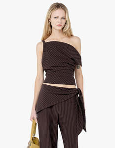 Andre Asym Top - Choc Pinstripe