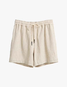 Tiki Linen Blend Stripe Walkshort - Beige Stripe