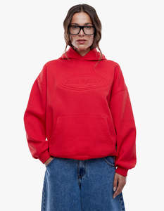 Washed Debossed Hoodie - Washed Red