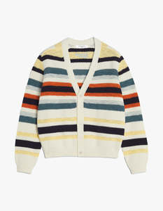 Maison Kitsune: Comfort Striped Cardigan - Ecru/Multi Stripes