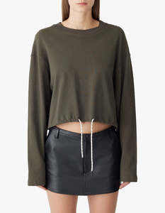 Bassike: Terry Drawstring L/S T-Shirt - Ash