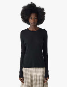 Bassike: Sheer Rib L/S T-Shirt - Black