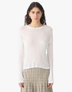 Bassike: Sheer Rib L/S T-Shirt - White