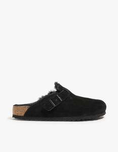 Birkenstock: Womens Boston Shearling Suede Leather - Black