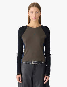 Paneled Baby Long Sleeve T-Shirt - Ash/Black/Blue Ink