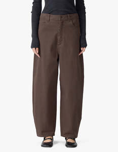 Cotton Twill Barrel Leg Pant - Chocolate Brown