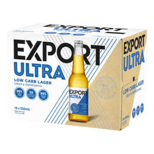 New Zealand Beer: Export Ultra Low Carb Lager Bottles 15x330ml - New Zealand Beer Super Liquor