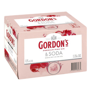 Gordon's Premium Pink Gin & Soda 4% Cans 12x250ml - Gin RTD's Super Liquor