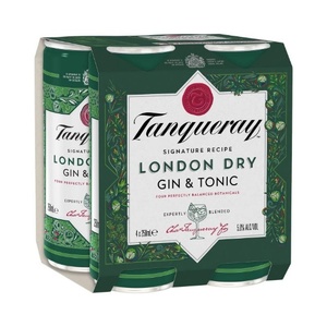 Tanqueray London Dry Gin & Tonic 5% Cans 4x250ml - Gin RTD's Super Liquor