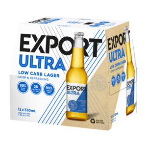 New Zealand Beer: Export Ultra Low Carb Lager Bottles 12x330ml - New Zealand Beer Super Liquor